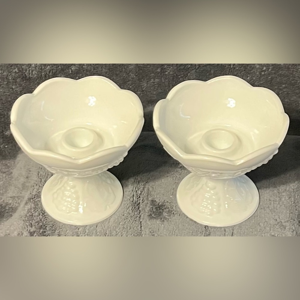 Vintage Harvest Milk Glass by Colony Flower Candlestick Holders Set of 2.